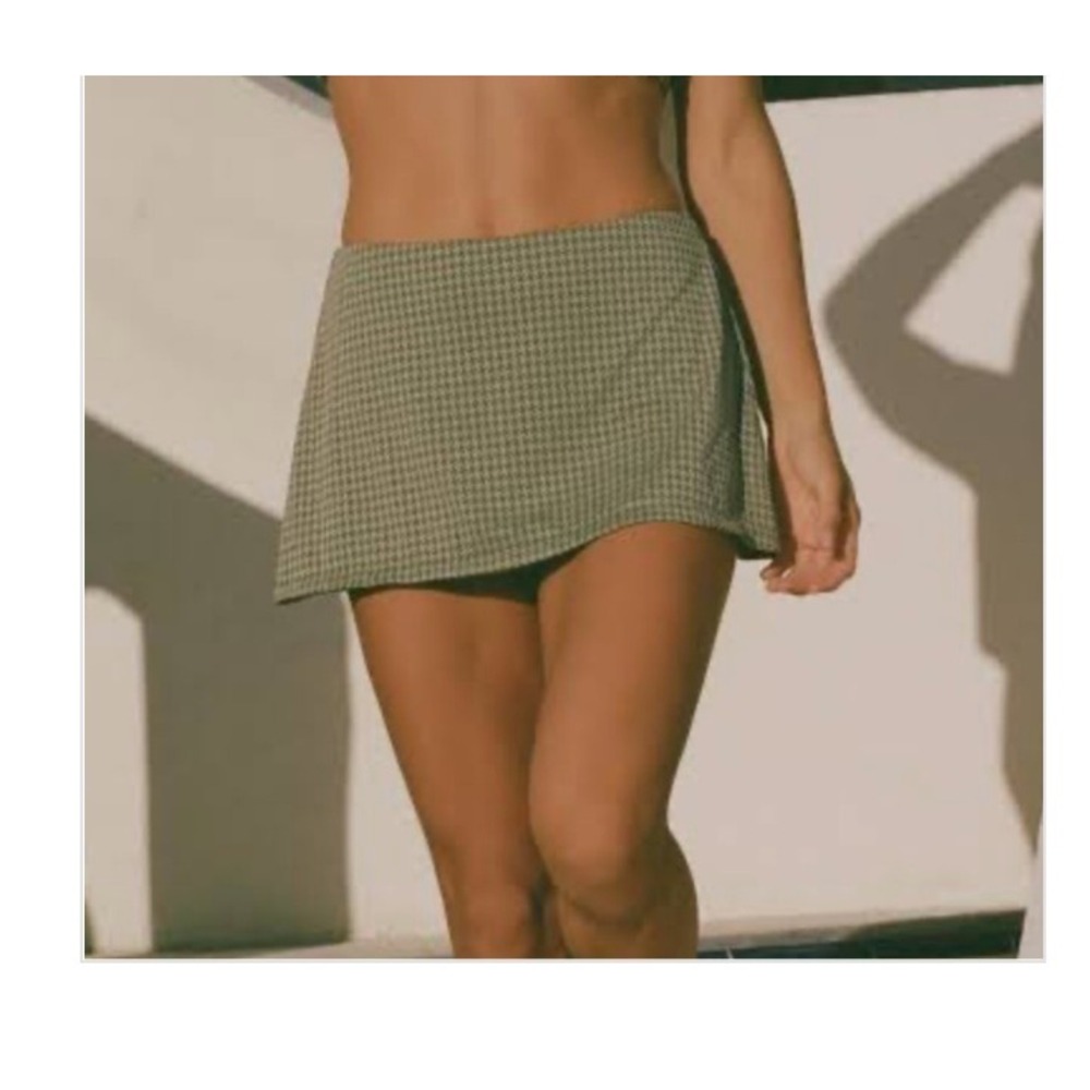 Andie Swim Skirtini Bottom XXL Olive Green Houndstooth Jacquard Swim Skirt